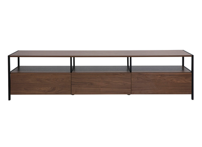 Meuble TV finition bois fonc&eacute; noyer et m&eacute;tal noir L180 cm MAXENCE