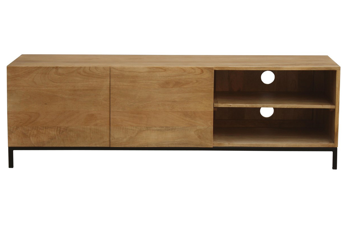 Meuble TV industriel en bois manguier massif et m�tal L145 cm YPSTER