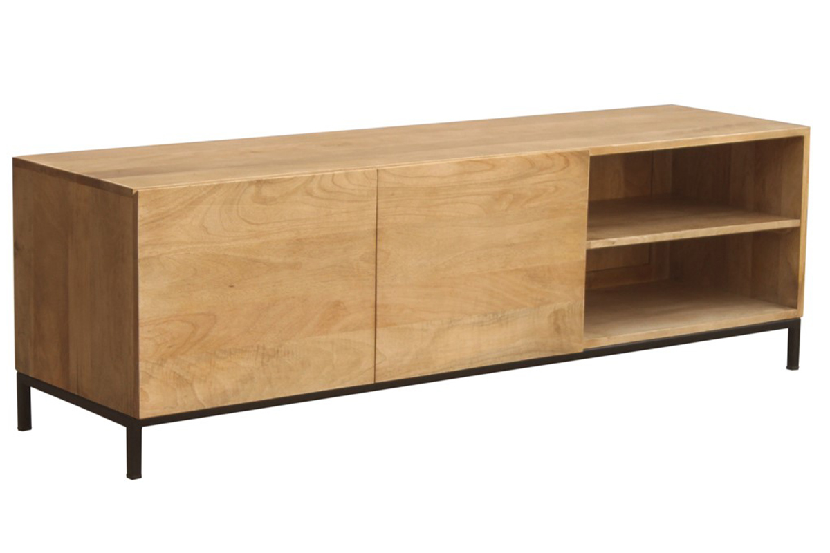 Meuble TV industriel en bois manguier massif et m�tal L145 cm YPSTER