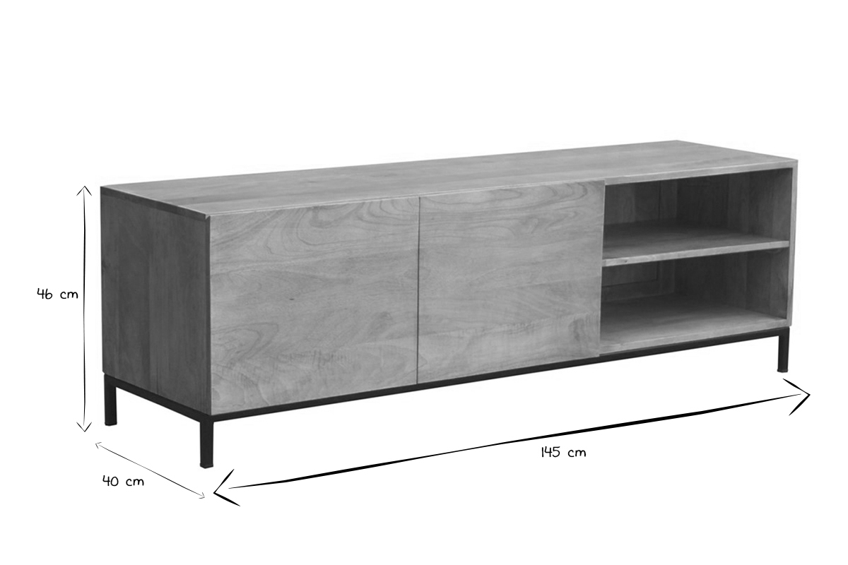Meuble TV industriel en bois manguier massif et m�tal L145 cm YPSTER