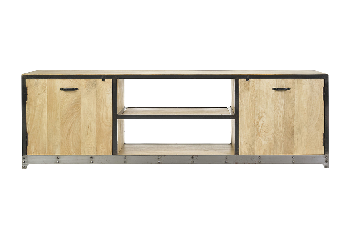Meuble TV industriel en bois manguier massif L178 cm INDUSTRIA
