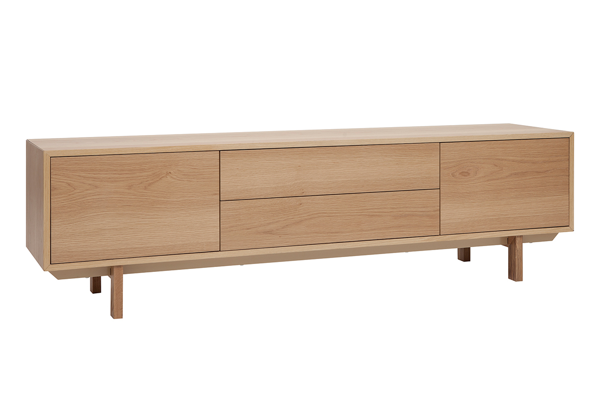 Meuble TV scandinave bois clair ch�ne 2 portes 2 tiroirs L180cm SID