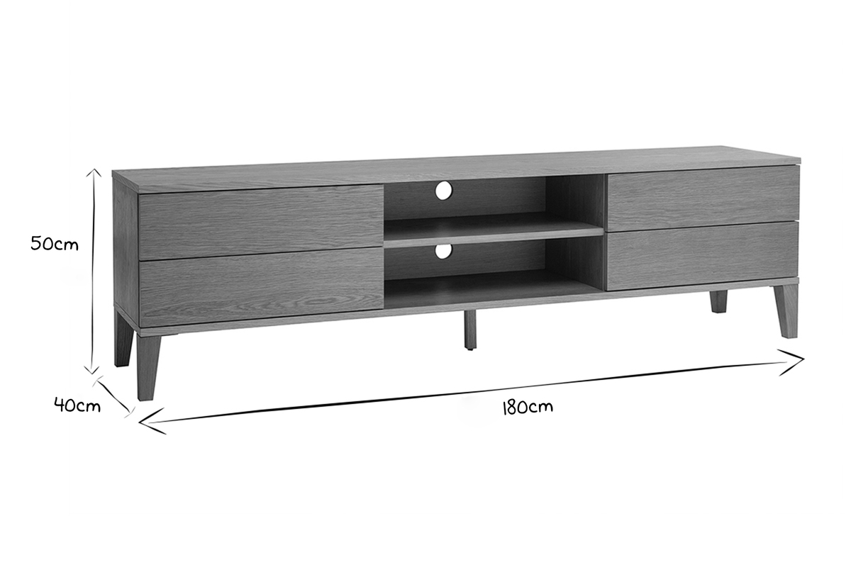 Meuble TV scandinave bois clair ch�ne 4 tiroirs L180 cm FREDDY
