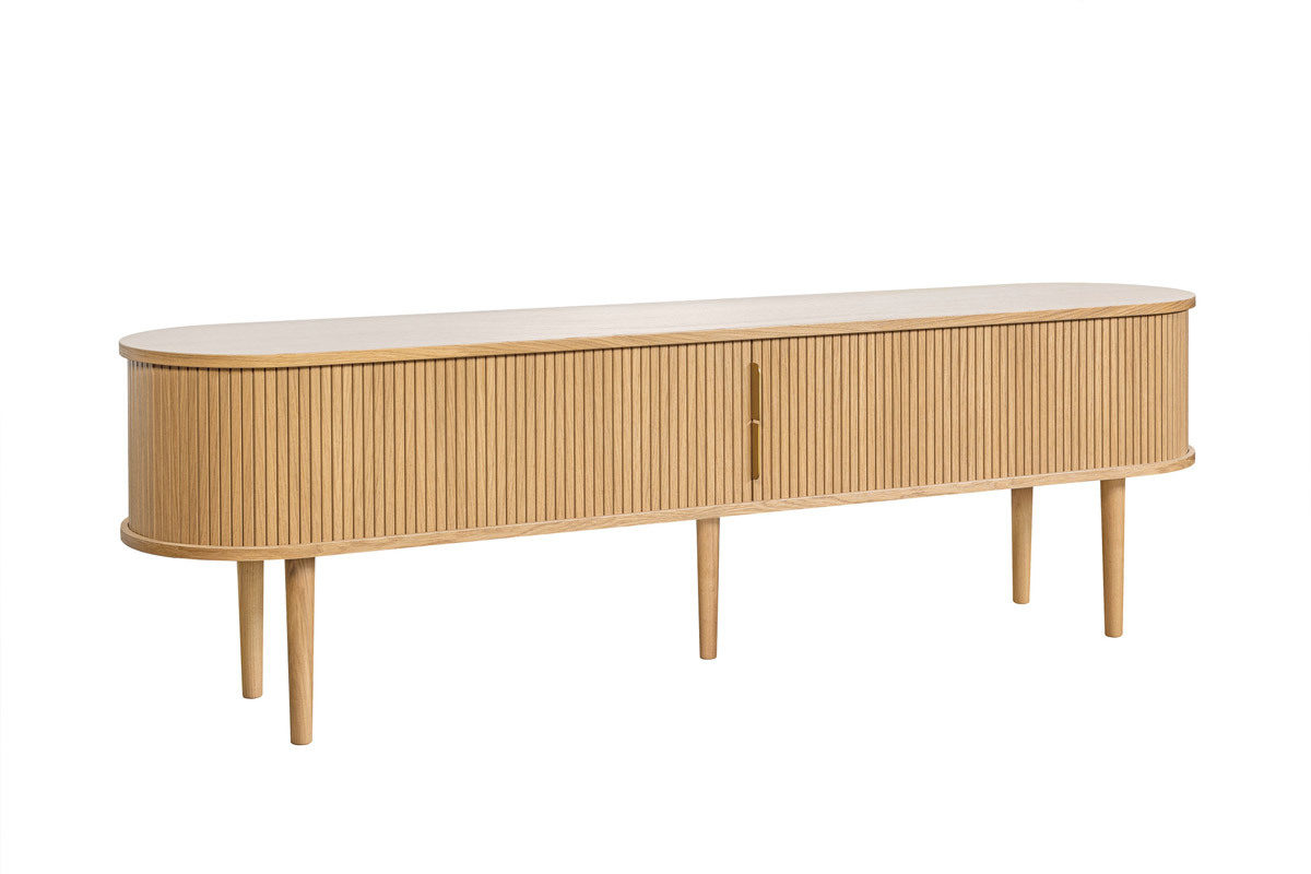 Meuble TV vintage bois clair ch�ne avec rangements 2 portes coulissantes L180 cm EPIC