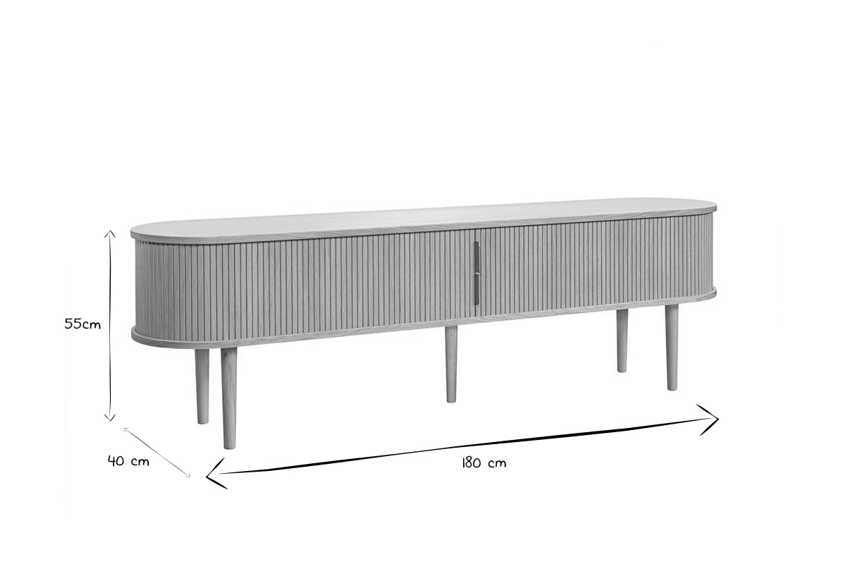 Meuble TV vintage bois clair ch�ne avec rangements 2 portes coulissantes L180 cm EPIC