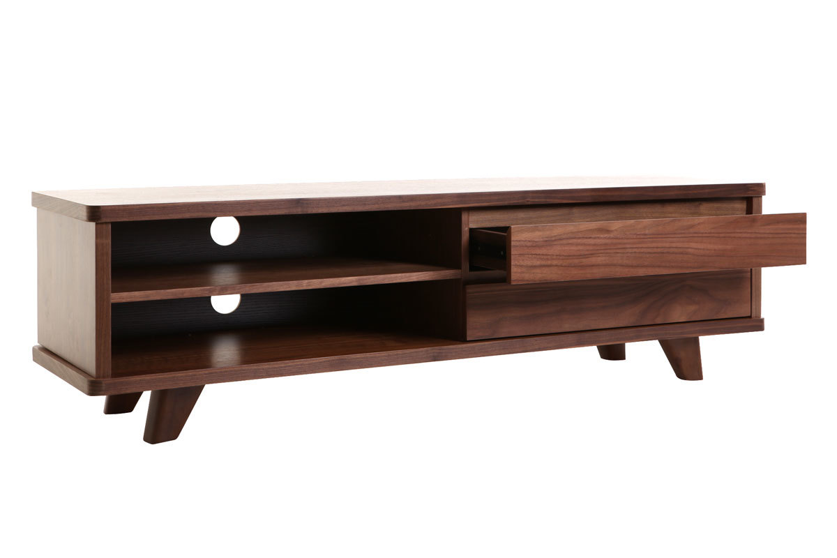 Meuble TV vintage bois fonc� avec tiroirs L140 cm FIFTIES