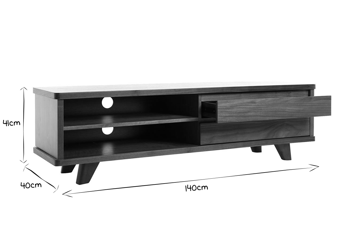 Meuble TV vintage bois fonc� avec tiroirs L140 cm FIFTIES