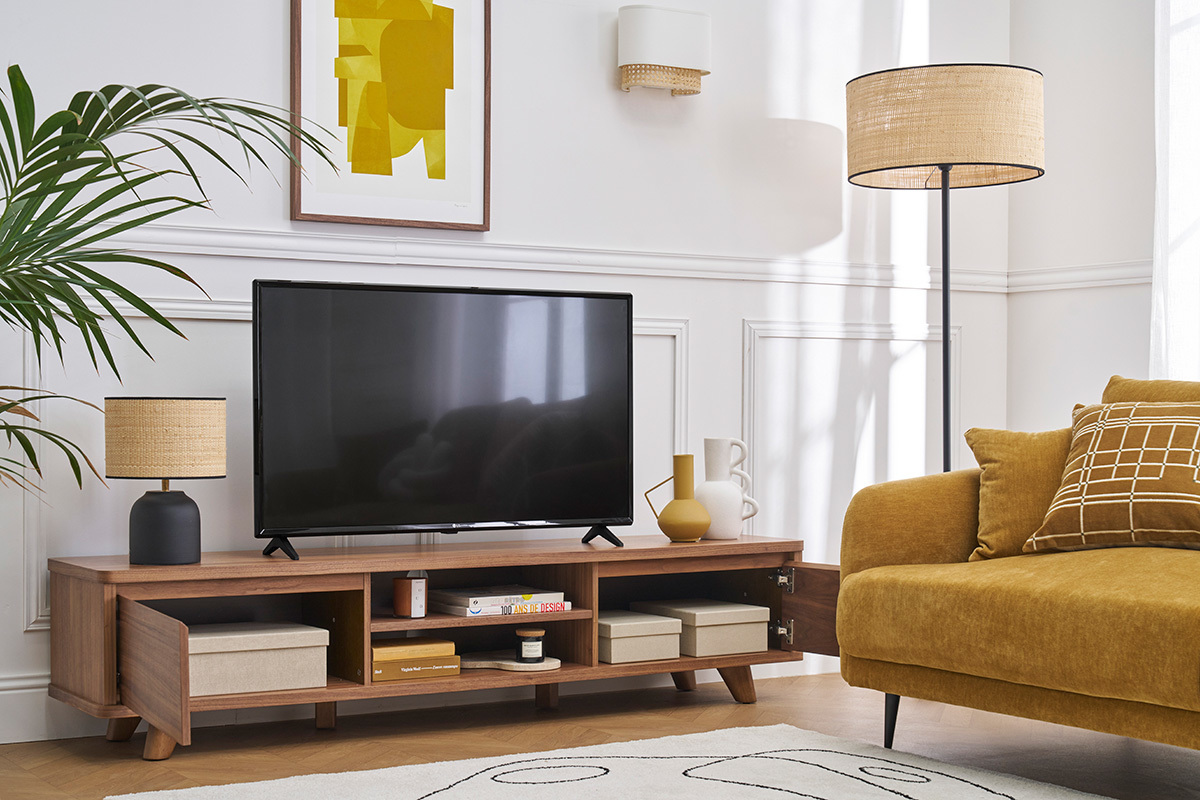 Meuble TV vintage bois fonc� noyer 2 portes L180 cm FIFTIES