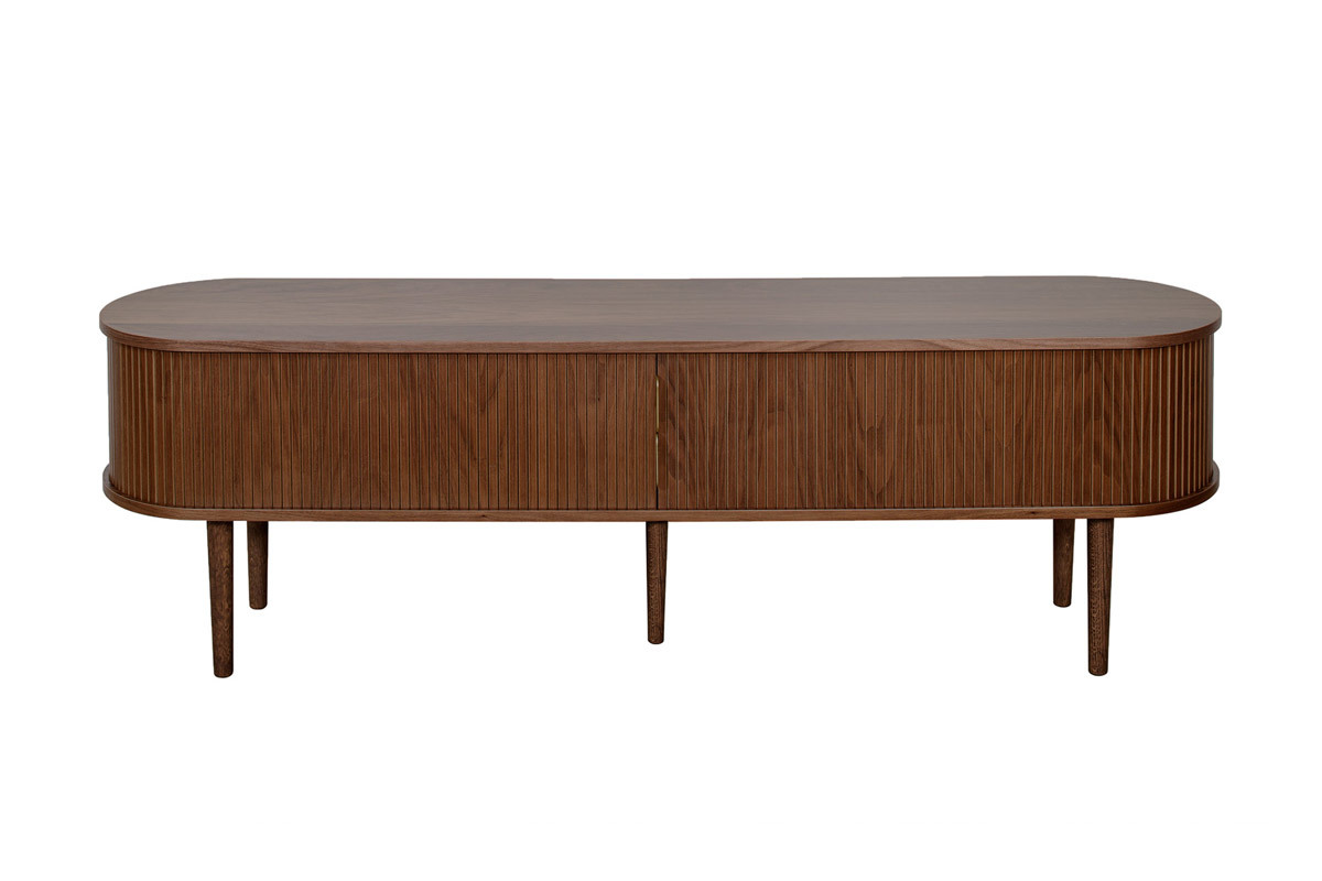 Meuble TV vintage bois fonc� noyer avec rangements 2 portes coulissantes L180 cm EPIC