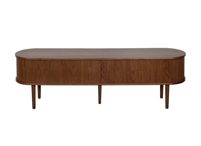 Meuble TV vintage bois fonc&eacute; noyer avec rangements 2 portes coulissantes L180 cm EPIC