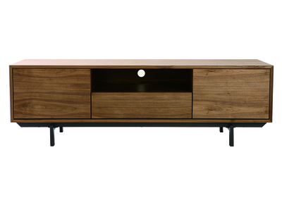 Meuble TV vintage en bois fonc&eacute; niche ouverte L160 cm MANNY