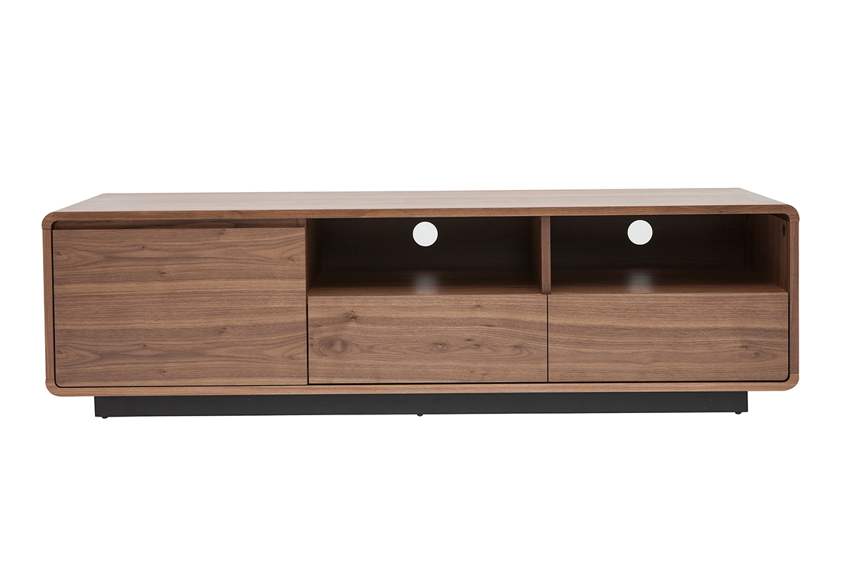 Meuble TV vintage en bois fonc� noyer et m�tal noir L160 cm JAKO