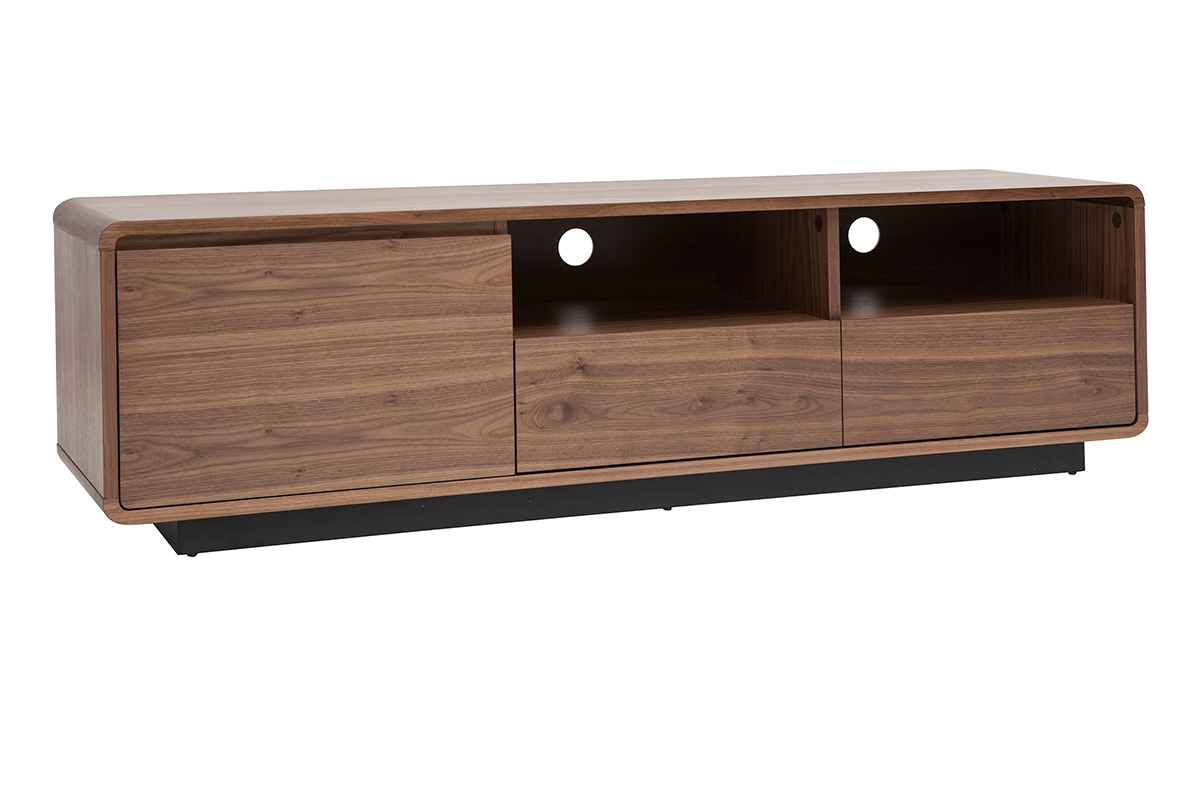 Meuble TV vintage en bois fonc� noyer et m�tal noir L160 cm JAKO