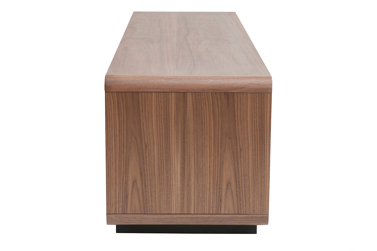 Meuble TV vintage en bois fonc� noyer et m�tal noir L160 cm JAKO