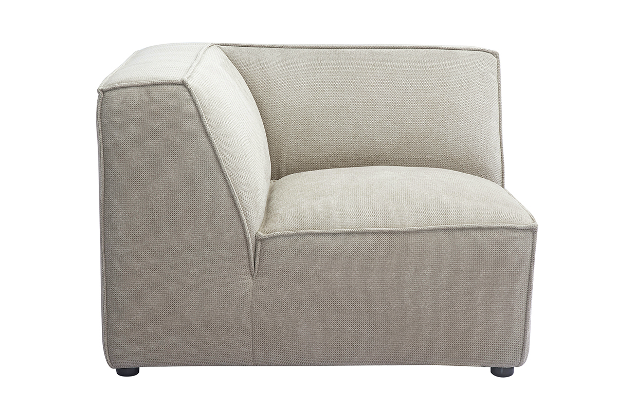 Module d'angle central canap� en tissu beige, vue de c�t�.