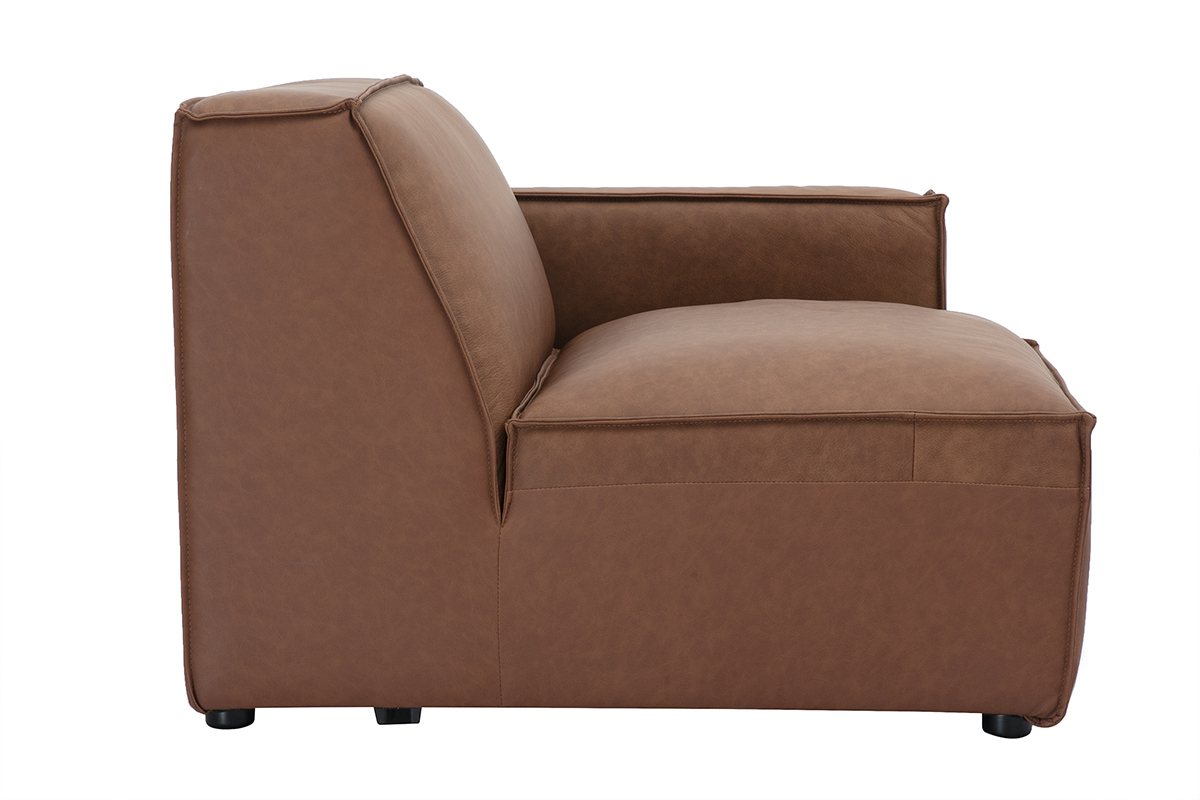 Module d'angle droit en cuir marron pour canap� SPLIT, �l�gant et modulable, vue de profil.