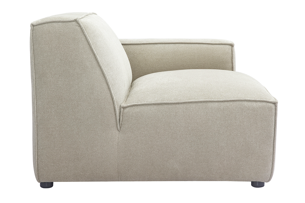 Vue lat�rale d'un module d'angle droit de canap� en tissu chenille beige.
