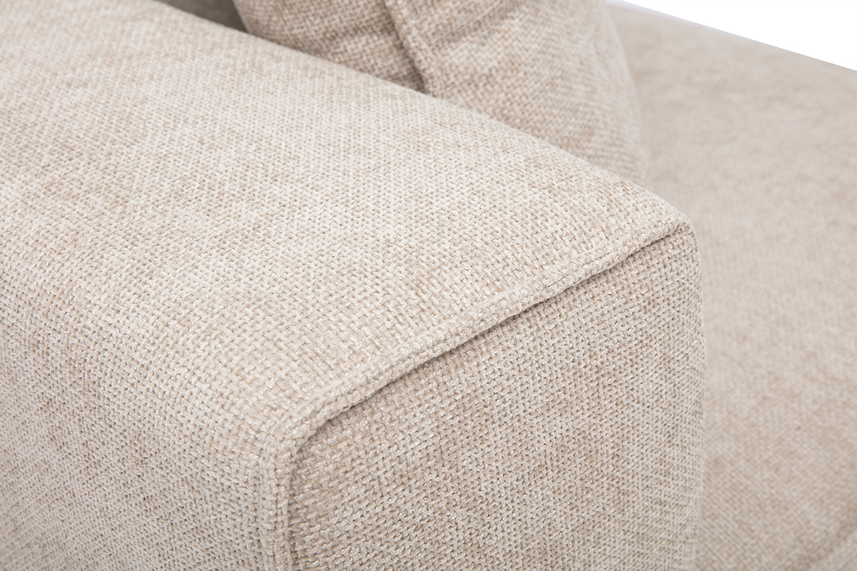 Module d'angle droit KERRY en tissu effet velours textur� beige, vue en gros plan.