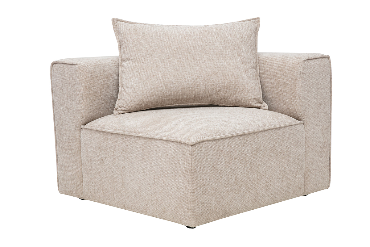 Module d'angle droit pour canap� en tissu effet velours textur� beige KERRY