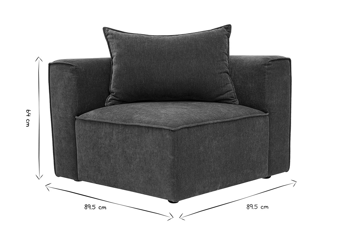 Module d'angle droit pour canap� KERRY avec dimensions 89.5 x 89.5 x 64 cm en noir et blanc.