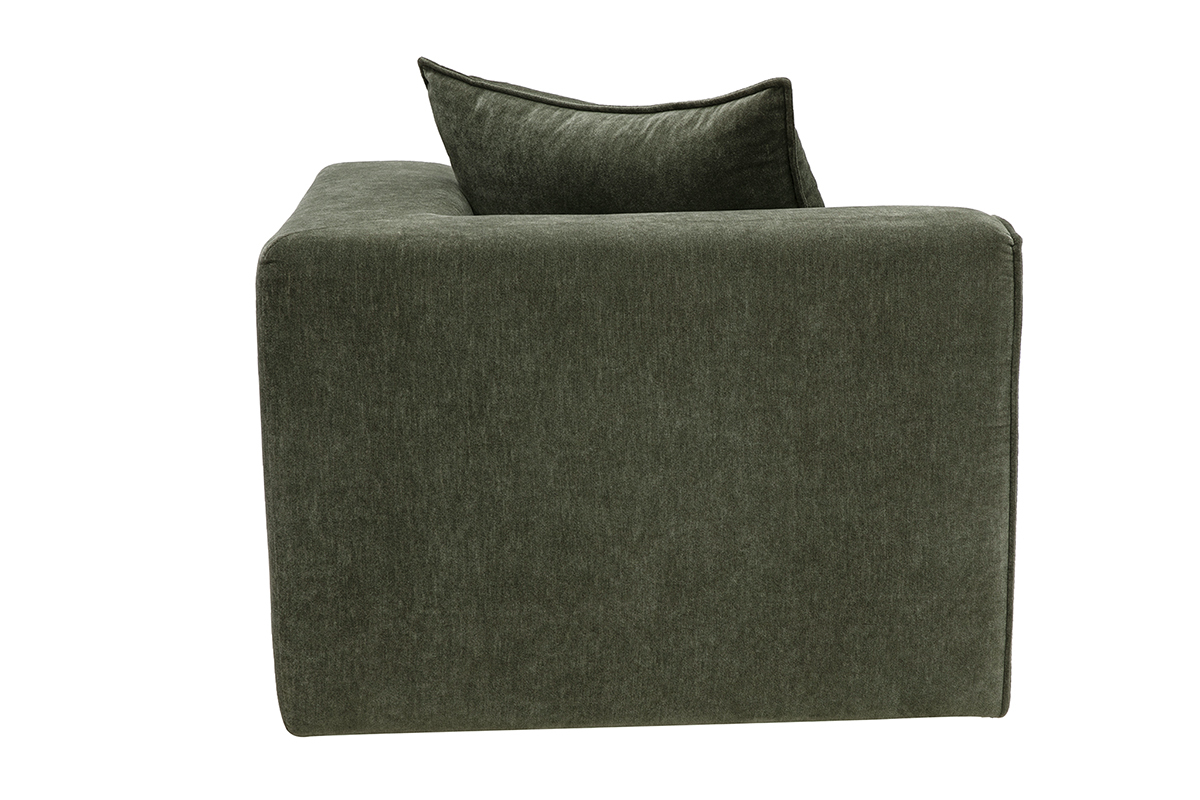 Vue de profil du module d'angle droit KERRY en tissu effet velours vert kaki