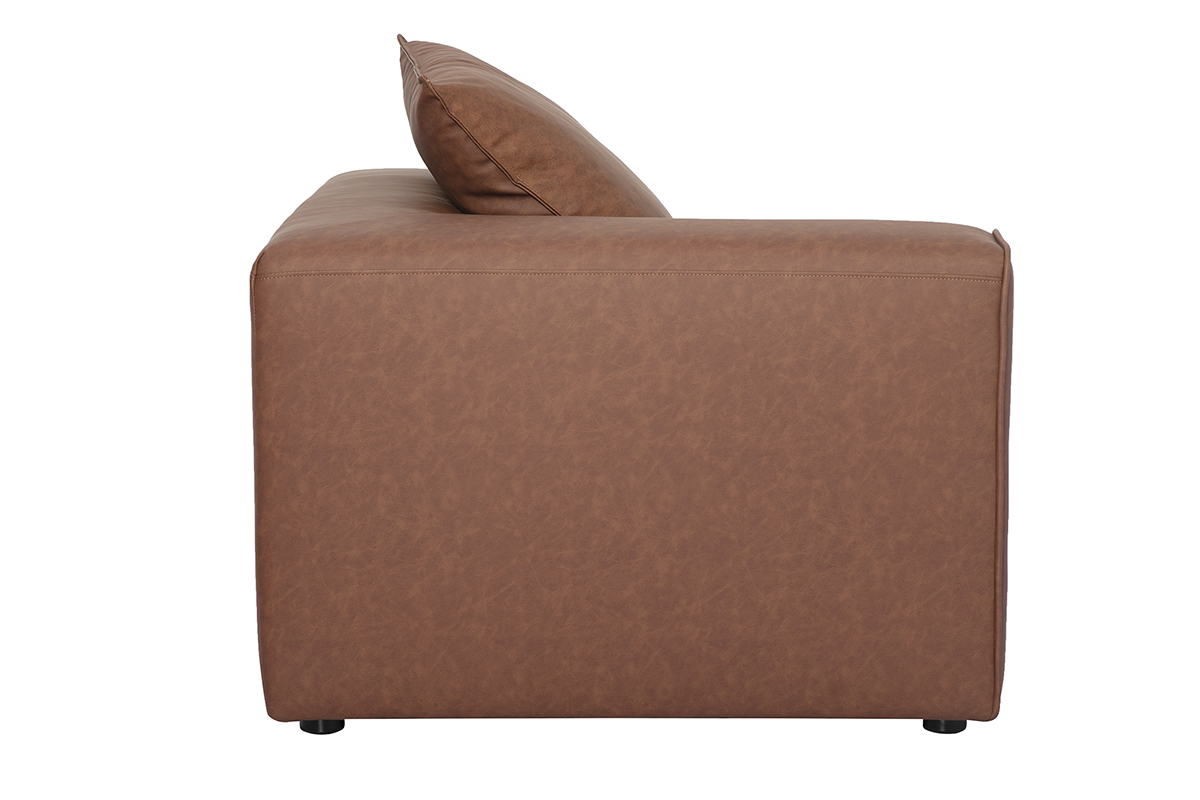 Module d'angle gauche pour canap� en cuir marron FERGUS, vu de profil