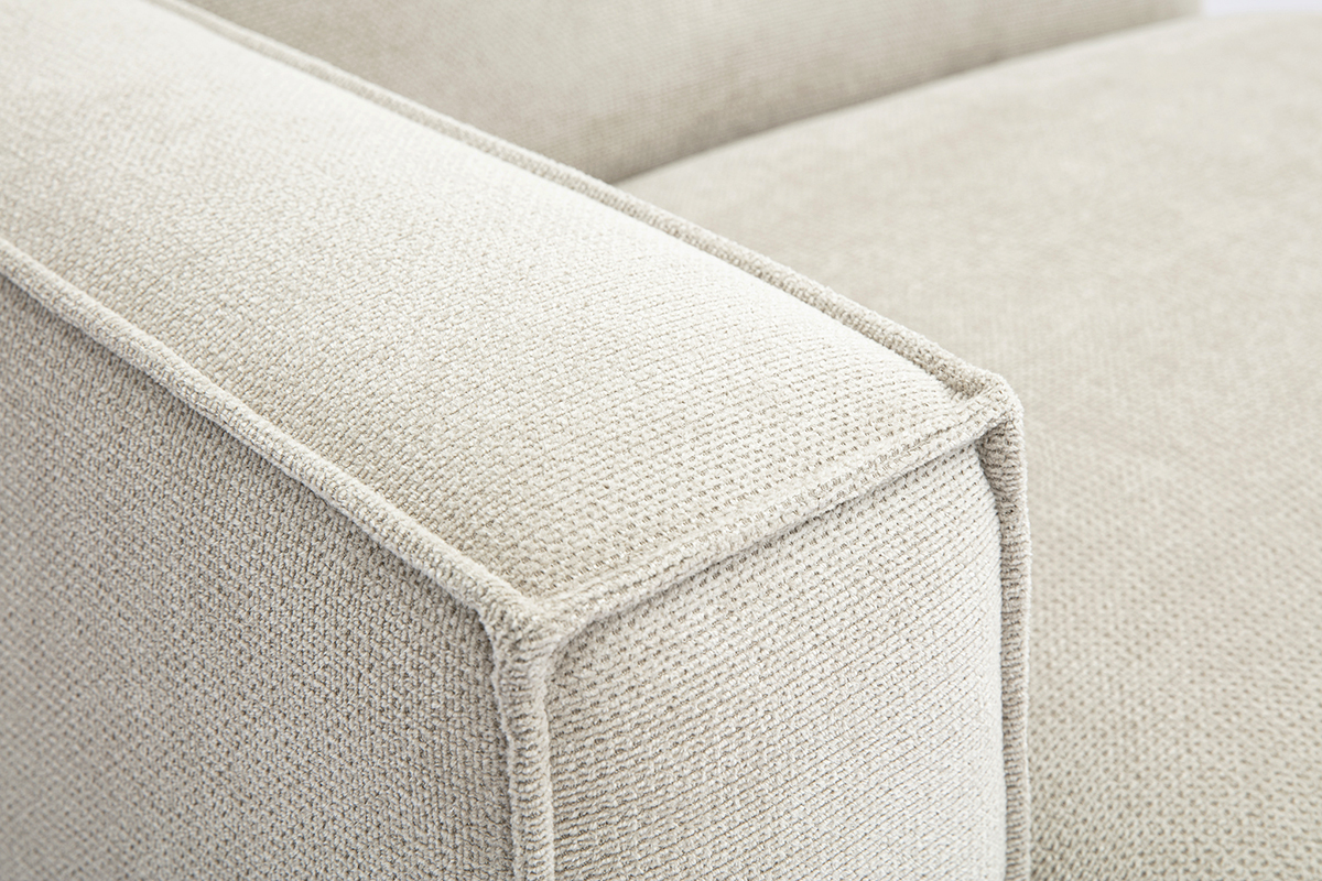 Module d'angle gauche en tissu velours textur� beige pour canap�, dimensions L101 x P101 x H70.5 cm