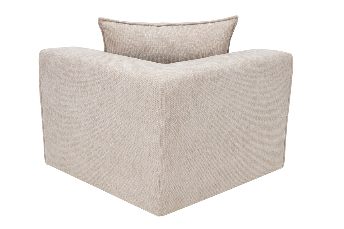 Module d'angle gauche KERRY en tissu effet velours textur� beige, vue de trois quarts arri�re.