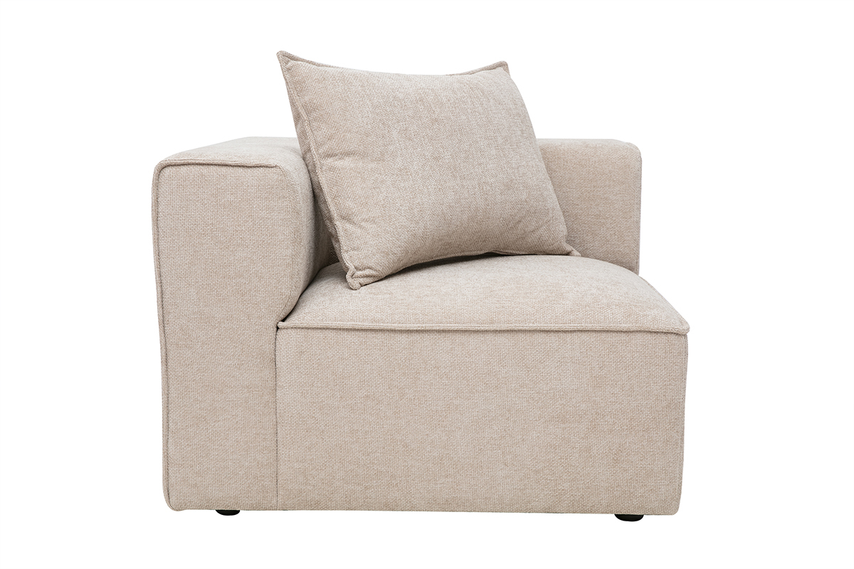 Module d'angle gauche pour canap� en tissu effet velours textur� beige KERRY