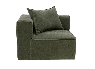Module d'angle gauche pour canap&eacute; en tissu effet velours vert kaki KERRY