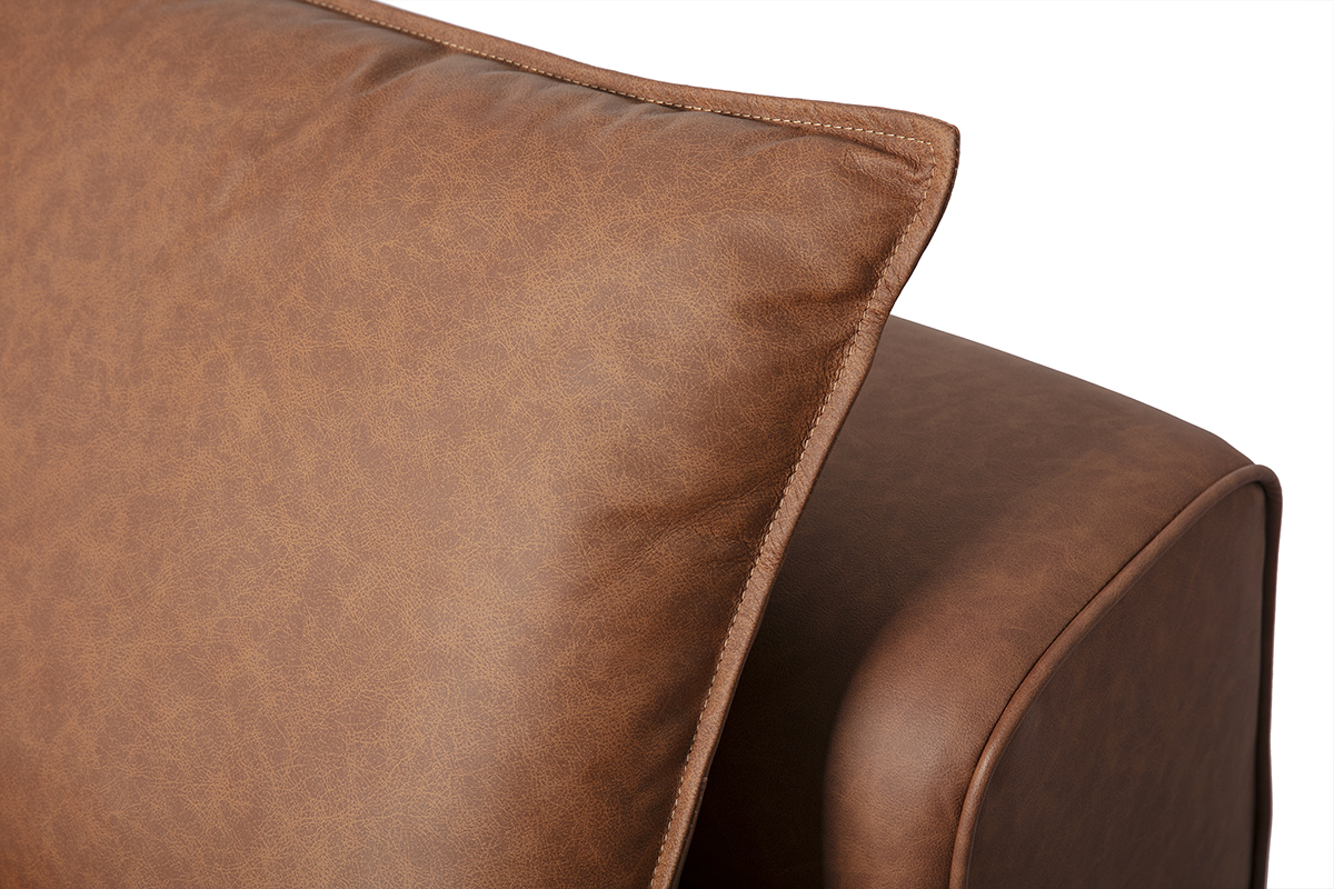 Module droit en cuir marron FERGUS avec coussin, vue en gros plan