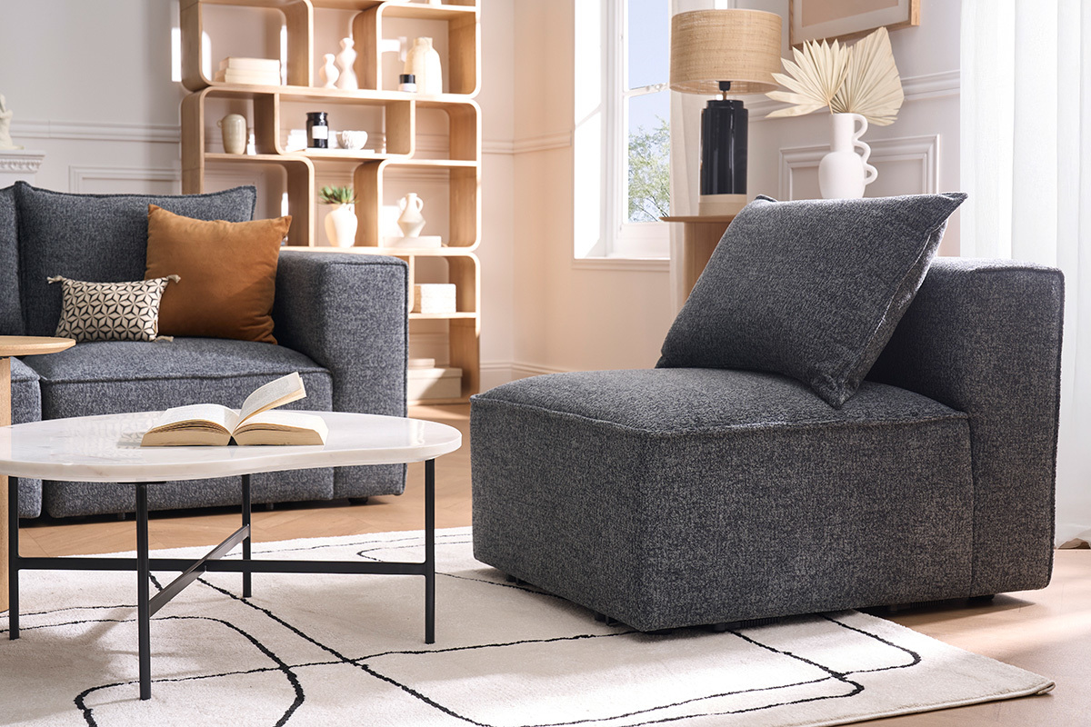 Module droit pour canap� en tissu chin� gris fonc� KERRY