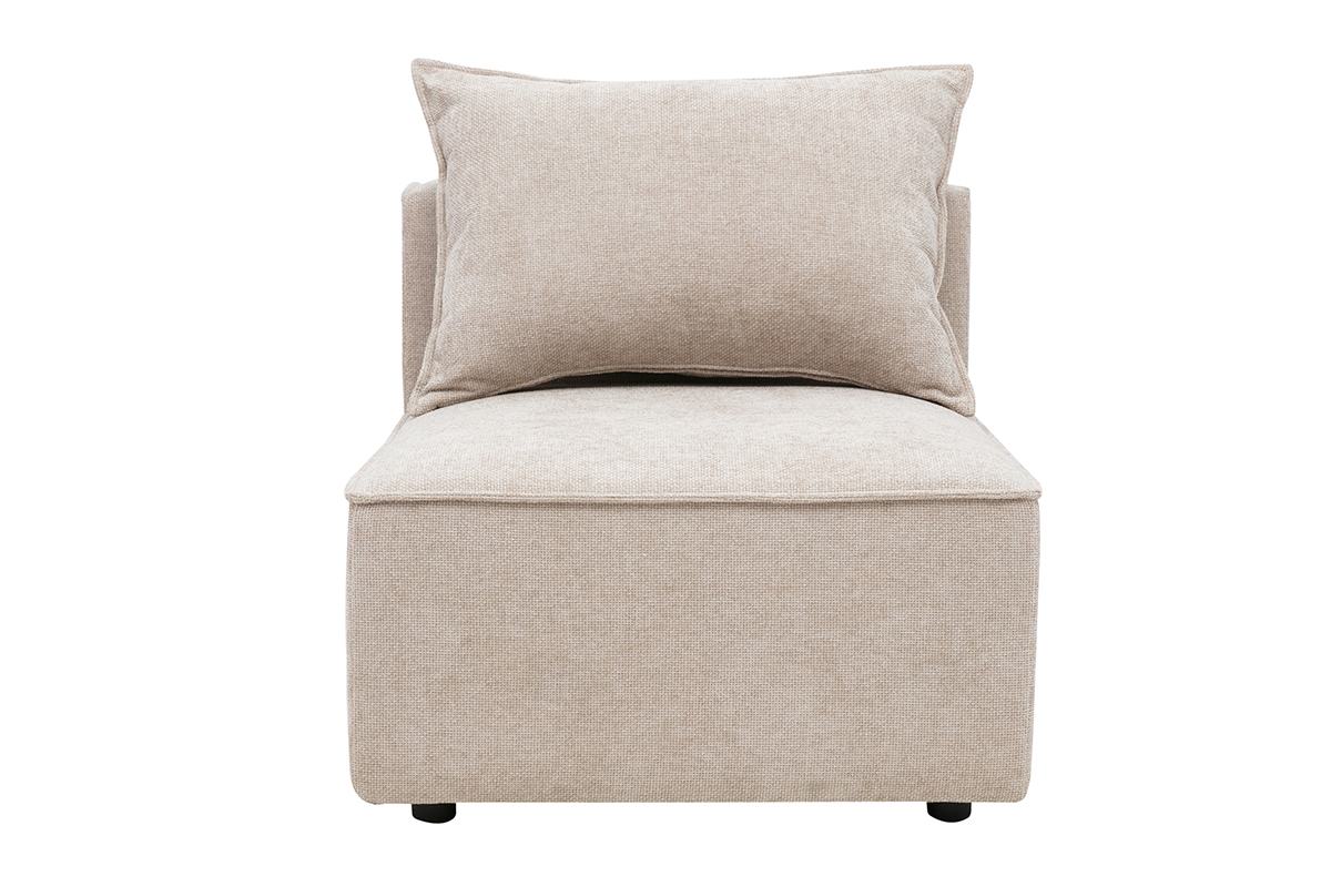 Module droit KERRY en tissu effet velours textur� beige, avec un coussin, vue de face.
