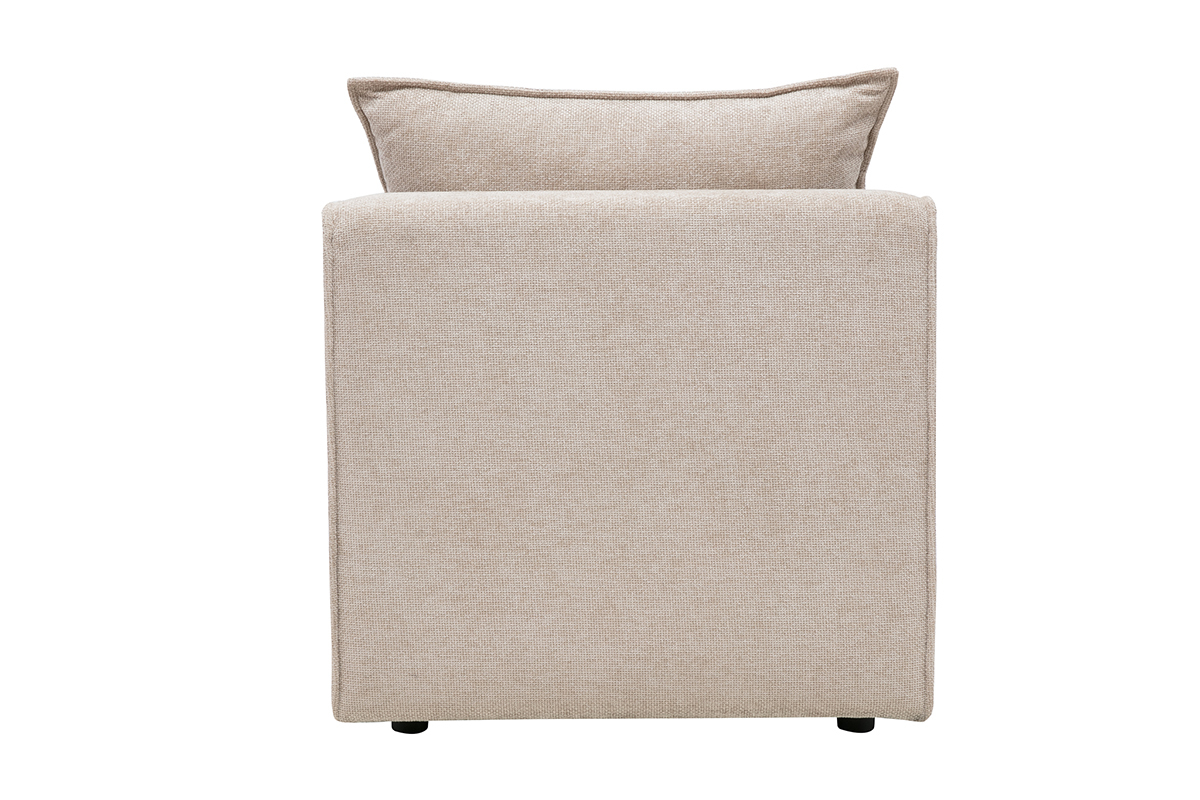 Module droit en tissu effet velours textur� beige KERRY, vue de dos avec coussin