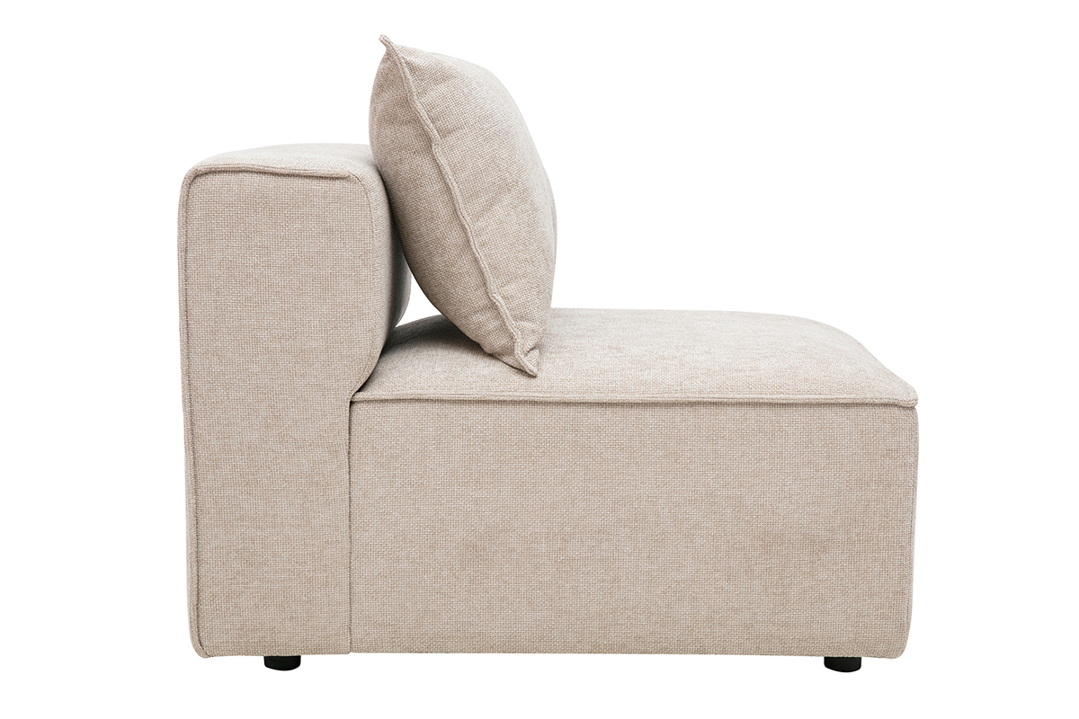 Module droit KERRY en tissu effet velours textur� beige, vue de profil, avec coussin