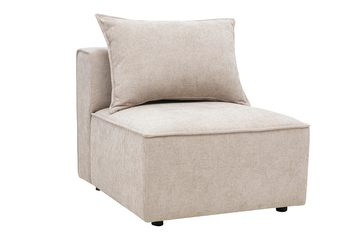 Module droit KERRY en tissu velours textur� beige avec coussin, vue de 3/4