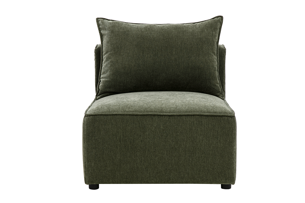 Module droit pour canap� en tissu effet velours vert kaki, vue de face.
