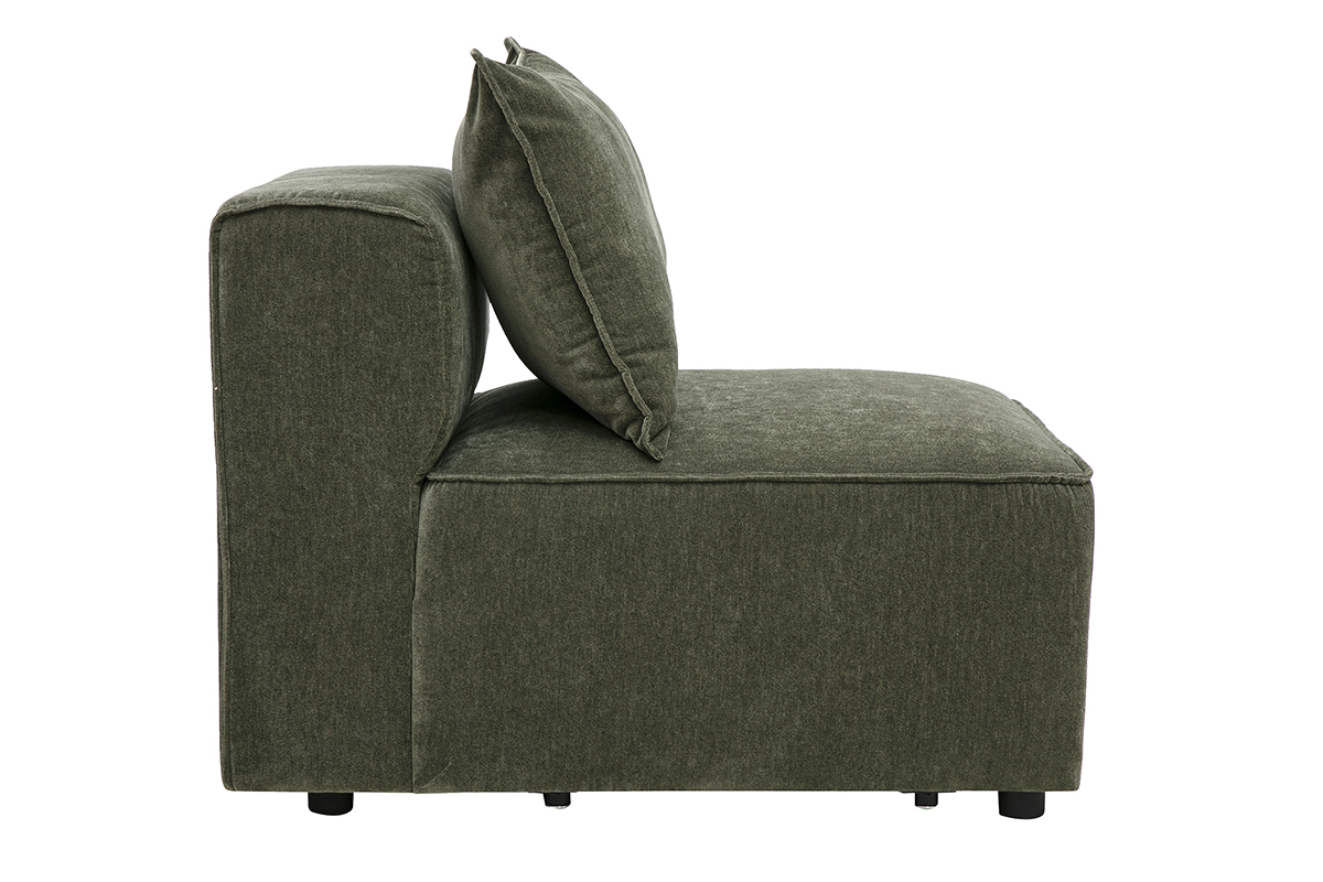Module droit KERRY en tissu velours vert kaki, vue de profil, avec coussin rembourr�.