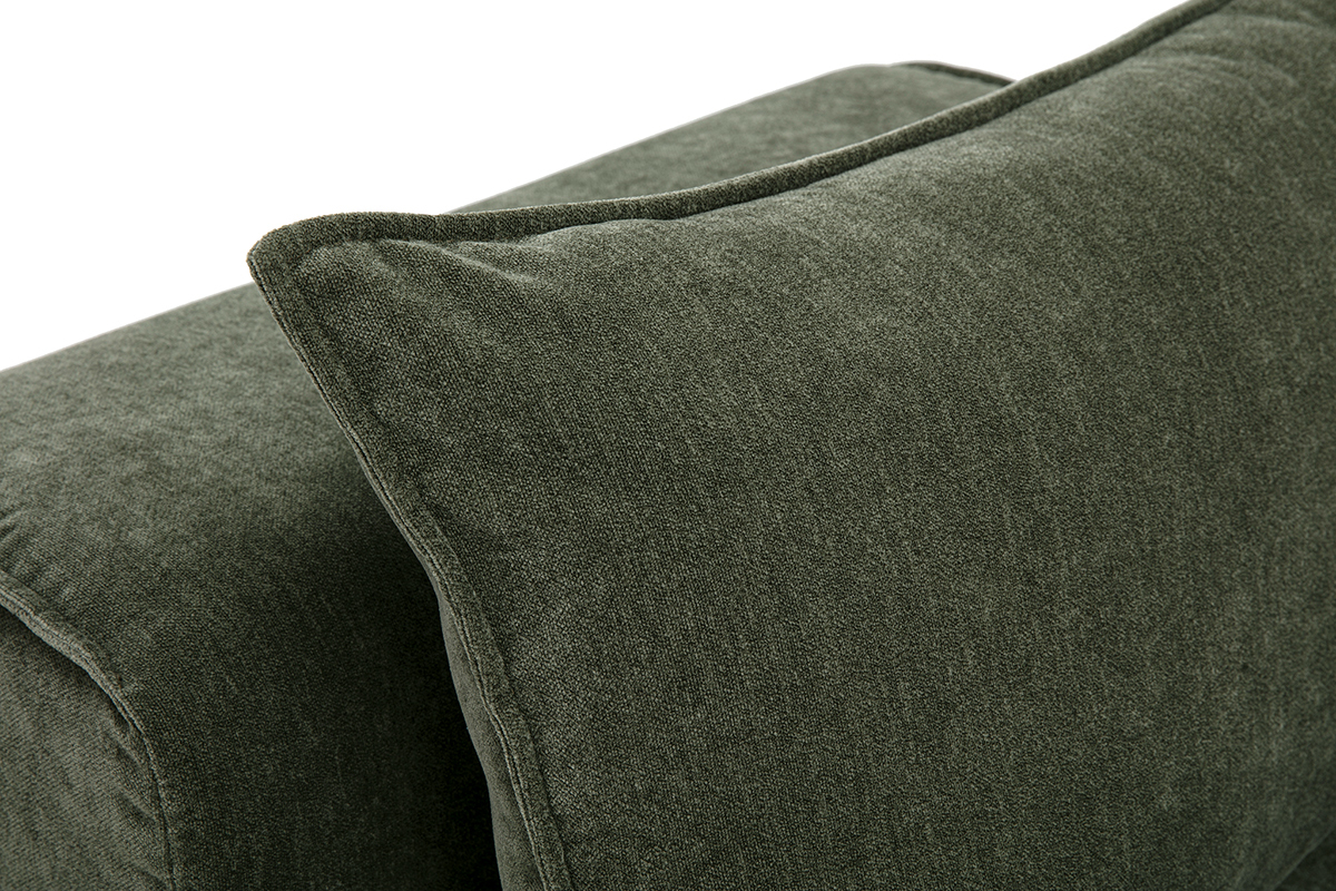 Module droit KERRY en tissu velours vert kaki, vue rapproch�e du coussin.