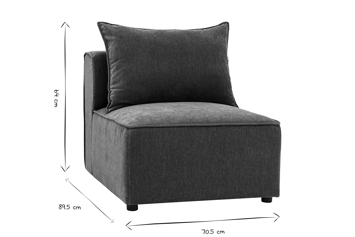 Module droit KERRY en noir et blanc avec dimensions: L70.5 x P89.5 x H64 cm, vue de 3/4.