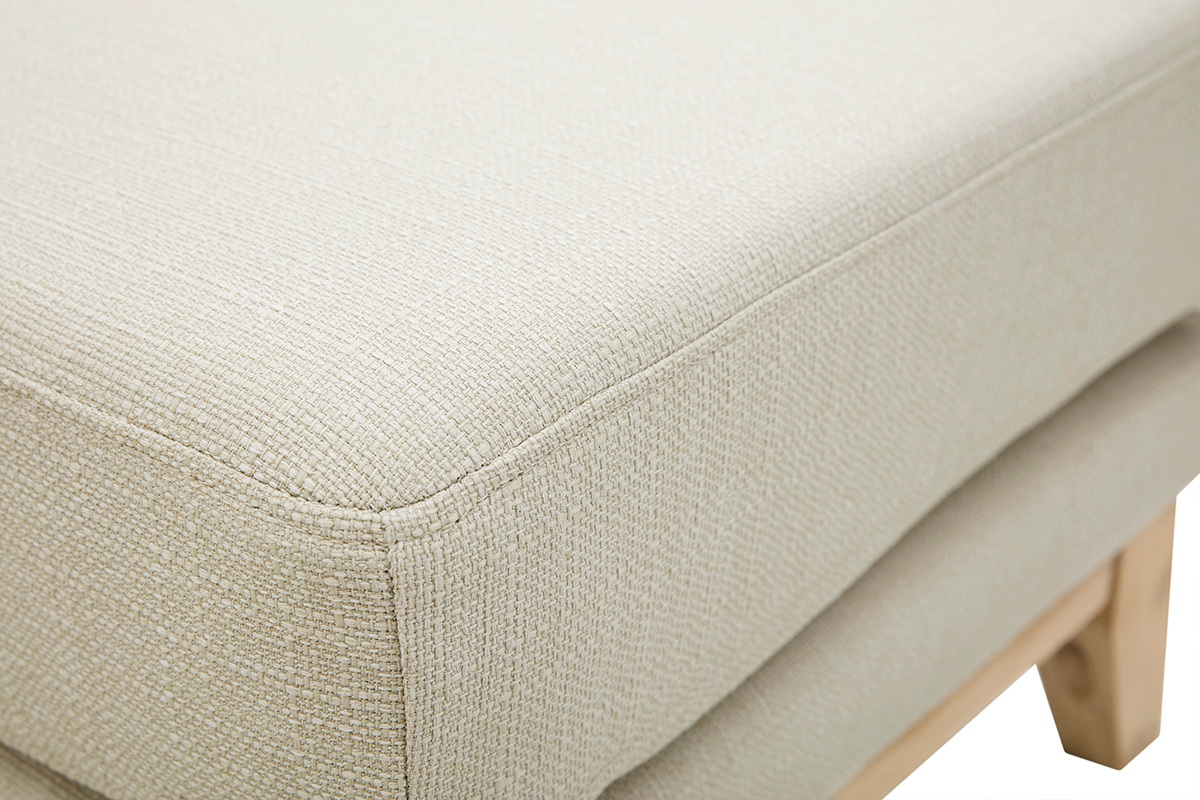 Pouf repose-pieds d�houssable scandinave en tissu beige et bois clair OSLO