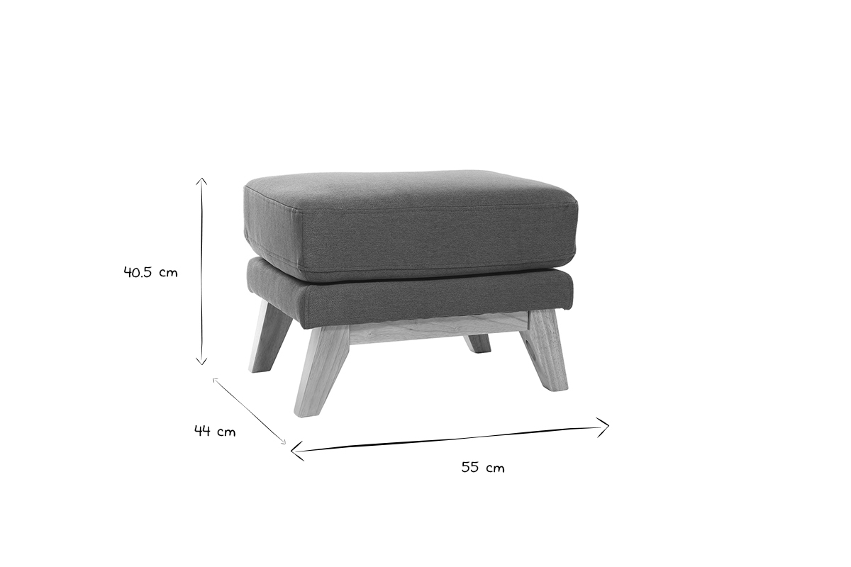Pouf repose-pieds d�houssable scandinave en tissu bleu canard et bois clair OSLO