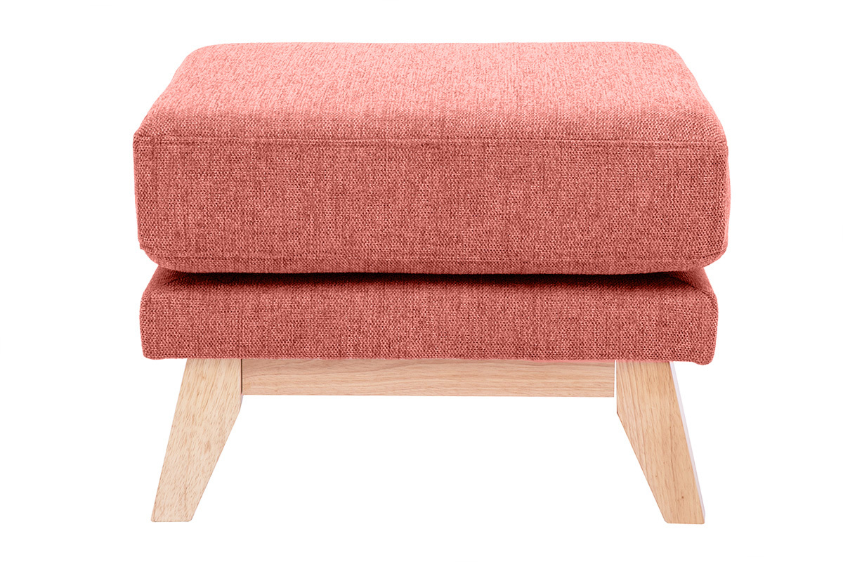 Pouf repose-pieds d�houssable scandinave en tissu effet velours textur� terracotta et bois clair OSLO