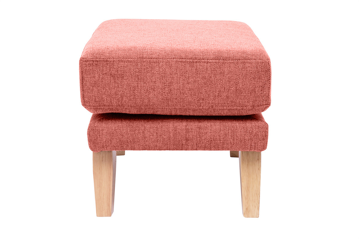 Pouf repose-pieds d�houssable scandinave en tissu effet velours textur� terracotta et bois clair OSLO