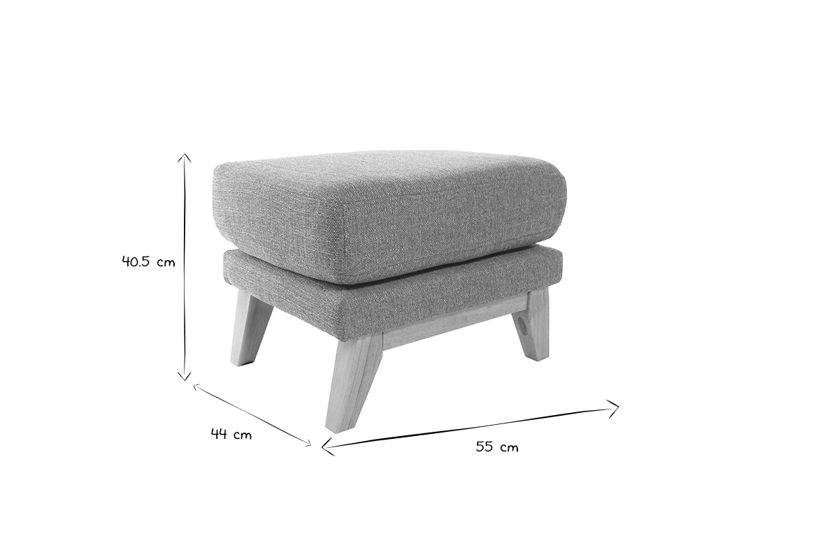 Pouf repose-pieds d�houssable scandinave en tissu gris clair et bois clair OSLO