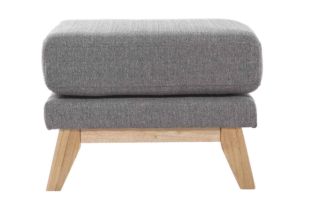 Pouf repose-pieds d�houssable scandinave en tissu gris clair et bois clair OSLO