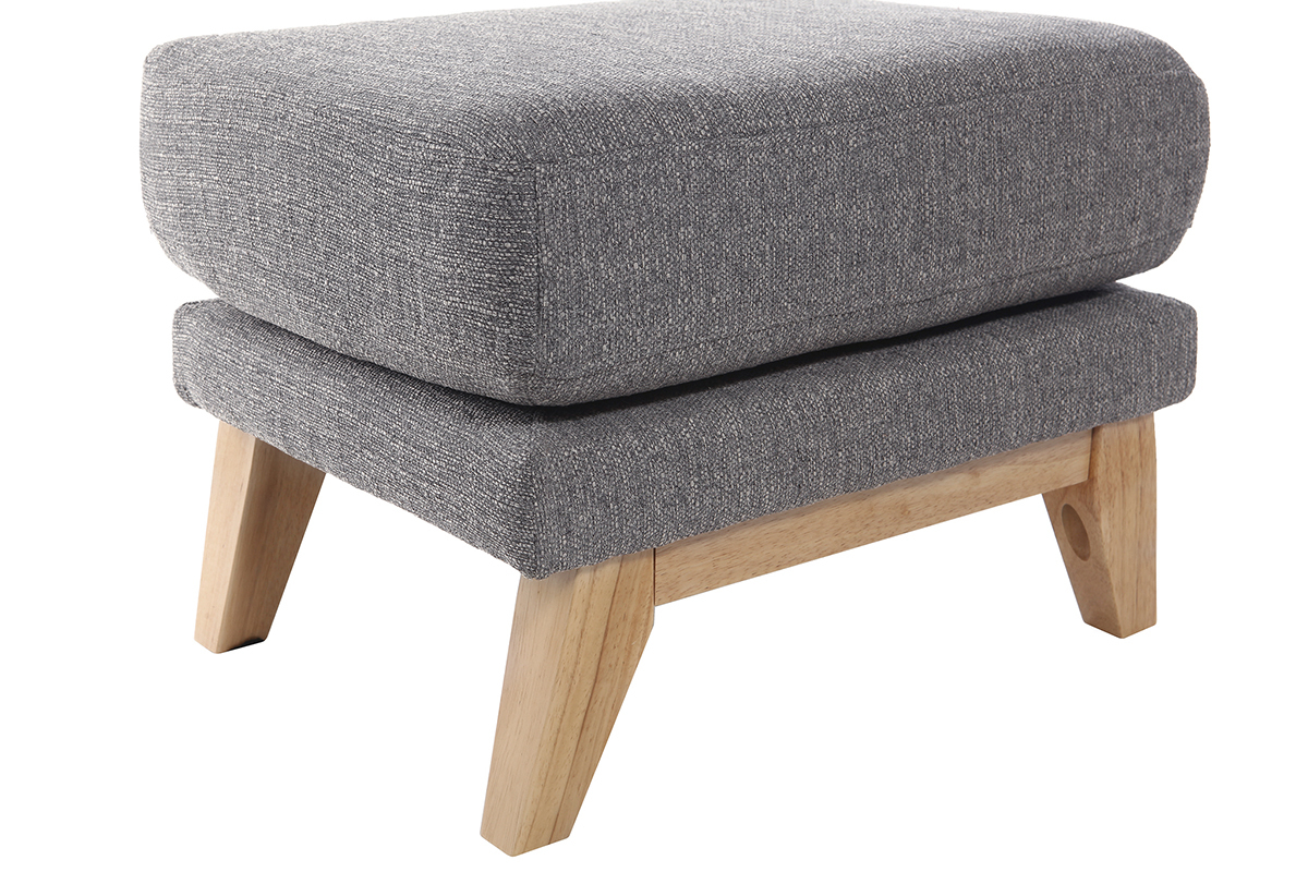 Pouf repose-pieds d�houssable scandinave en tissu gris clair et bois clair OSLO
