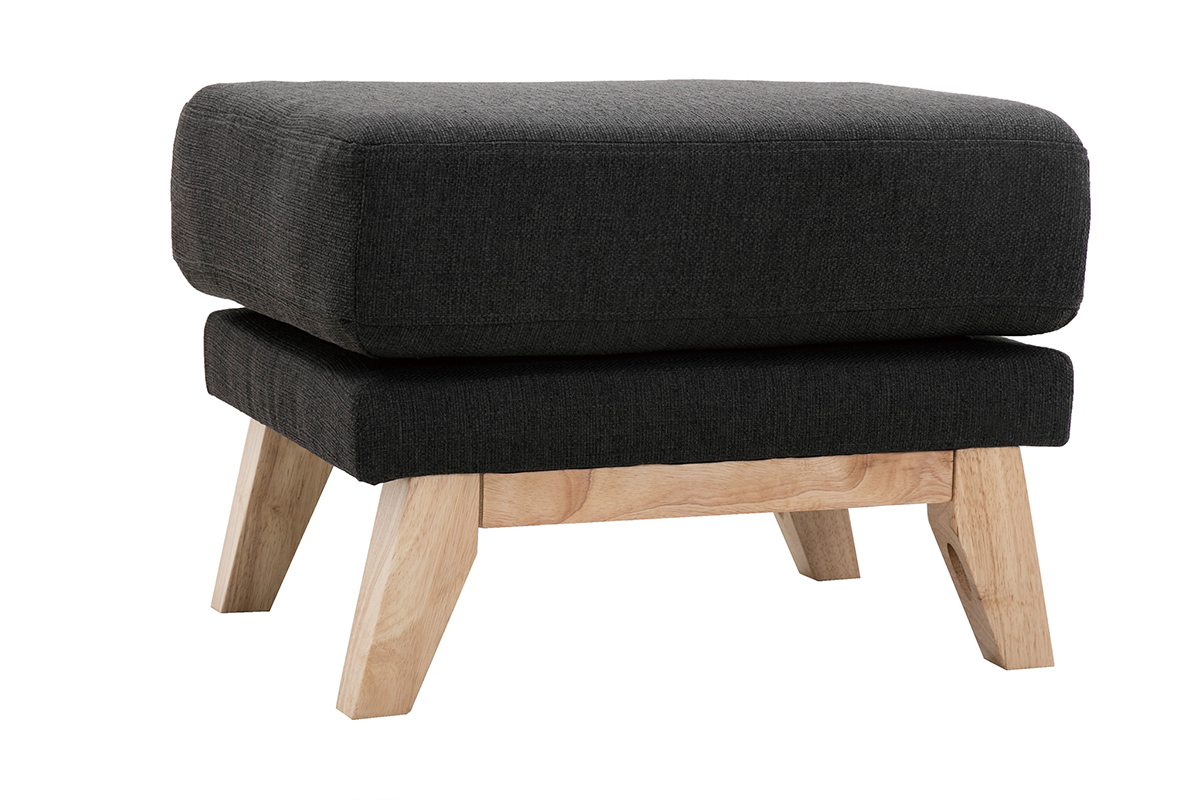 Pouf repose-pieds d�houssable scandinave en tissu gris fonc� et bois clair OSLO