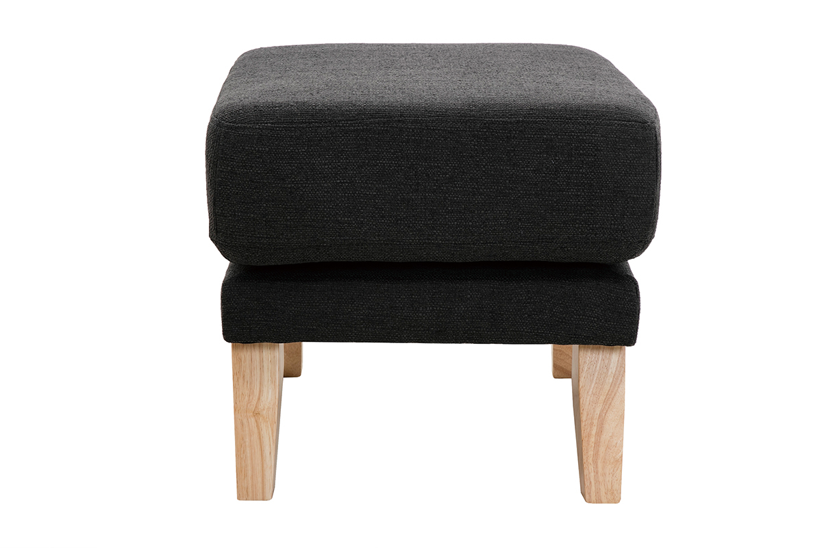 Pouf repose-pieds d�houssable scandinave en tissu gris fonc� et bois clair OSLO