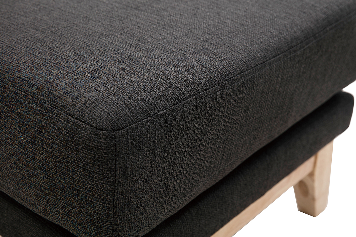 Pouf repose-pieds d�houssable scandinave en tissu gris fonc� et bois clair OSLO